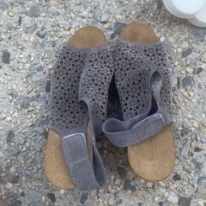 Grey Velcro closure wedge sandal